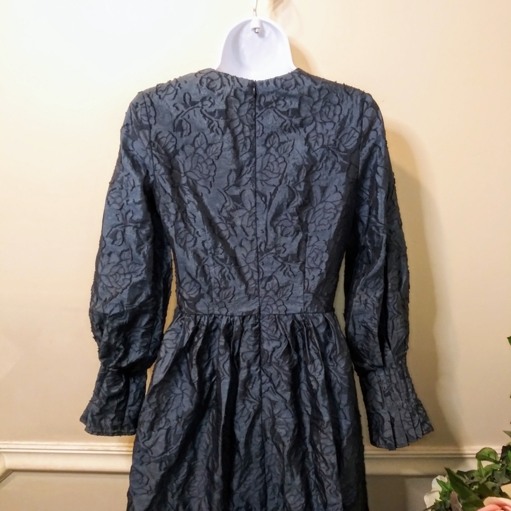 Muse Couture Navy Gothic Style, Rose Patterned Organza Brocade & Velvet Dress - Picture 8 of 13